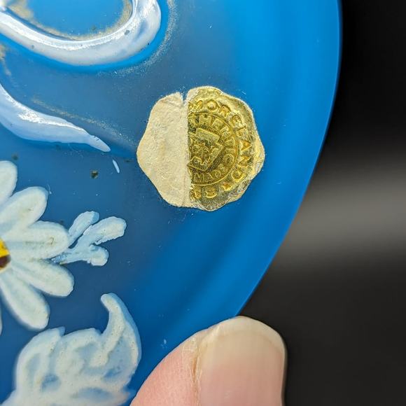 Vintage Westmoreland Blue Glass Hand Painted Daisy Small Trinket Dish As Is - Picture 10 of 14